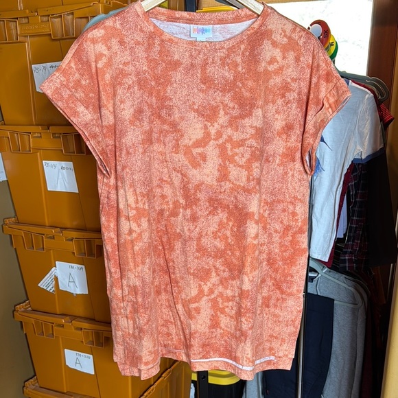 NWT LuLaRoe LEAH DROP SHOULDER CUFF TUNIC Orange Tie Dye Size Large - Picture 1 of 7